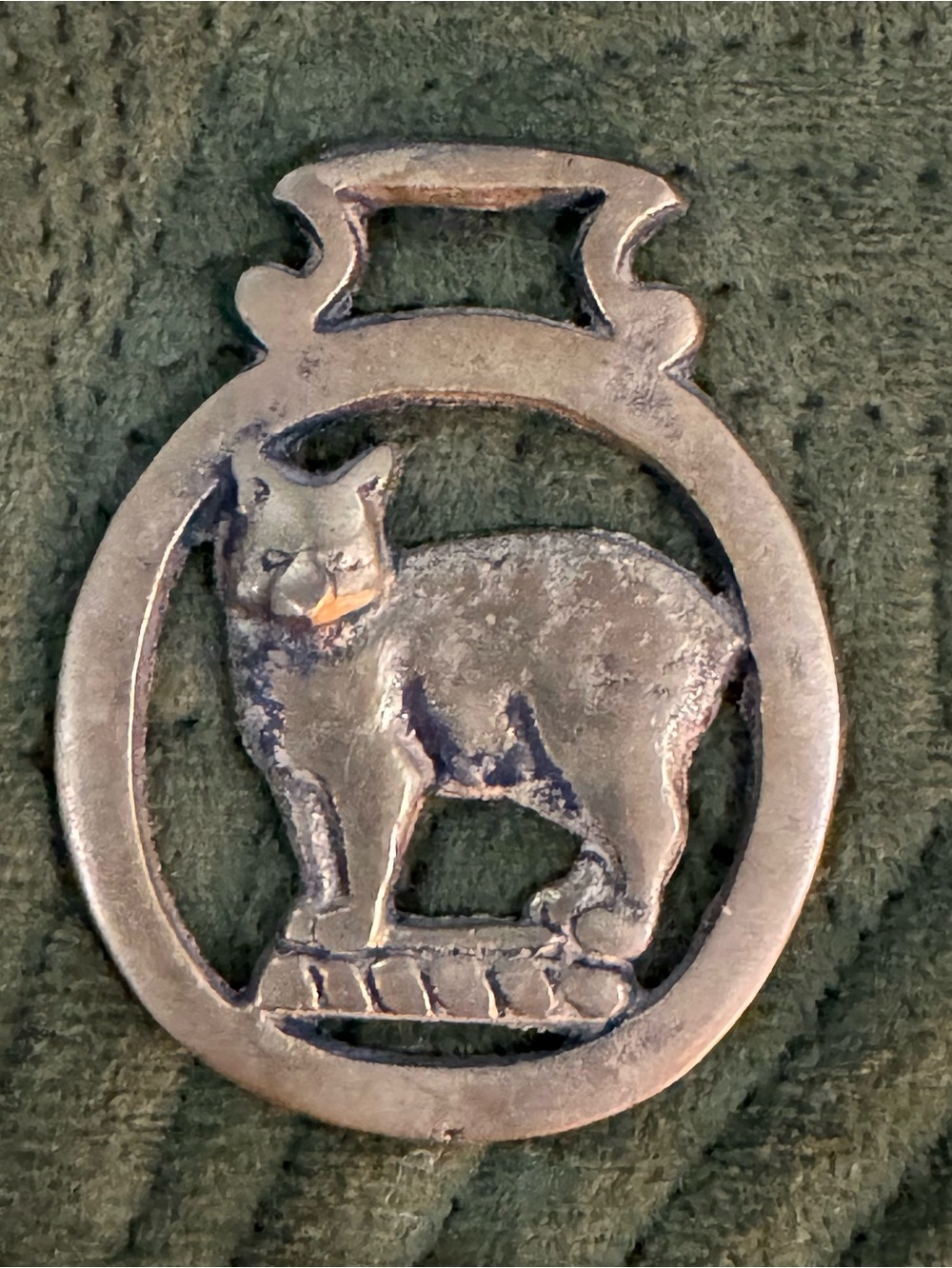 Vintage English Cast Brass Horse Saddle Harness Medallion- Manx Cat